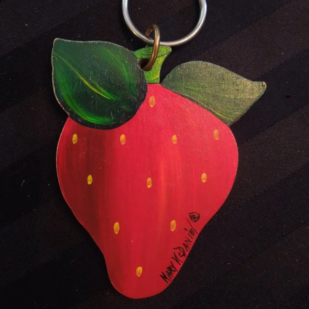 Vintage Signed Mary McDaniel Strawberry Keychain